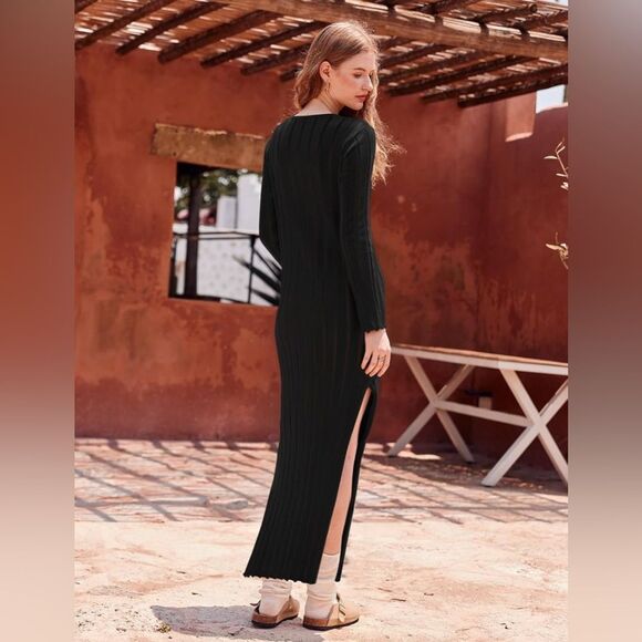 NWOT Black Wide Rib Knit Dress M - Picture 2 of 7